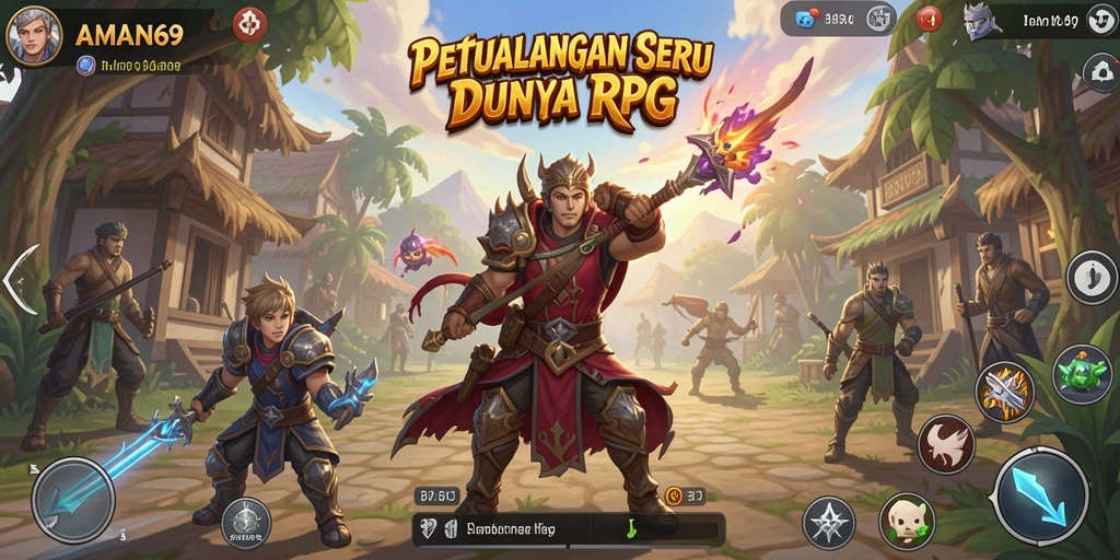Screenshot gameplay AMAN69 menampilkan aksi RPG yang mendebarkan.
