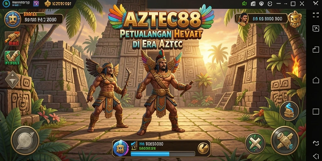 Screenshot gameplay AZTEC88 menampilkan strategi pembangunan kota yang mendalam.