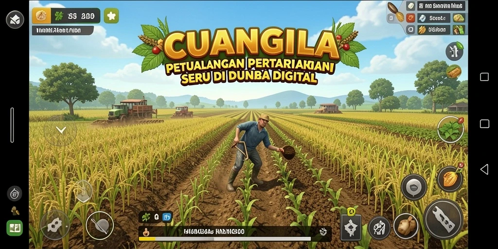 Tampilan gameplay CUANGILA dalam suasana pertanian yang ceria.