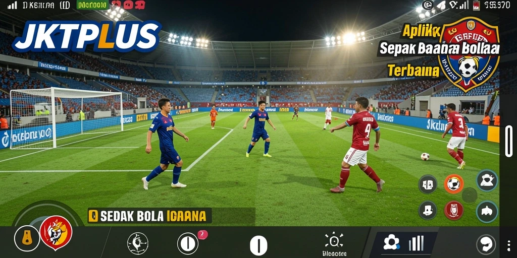 Tampilan gameplay mendebarkan di JKTPLUS dengan aksi sepak bola nyata.