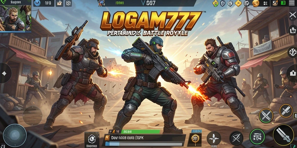 Screenshot LOGAM777 menunjukkan aksi menegangkan dalam pertempuran Battle Royale.