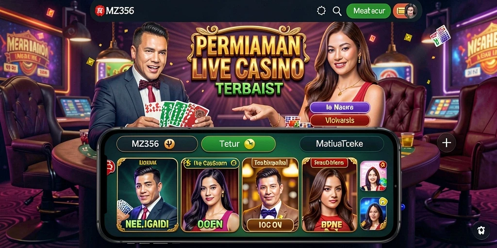 Screenshot MZ356 menampilkan dealer live dan suasana kasino yang nyata.