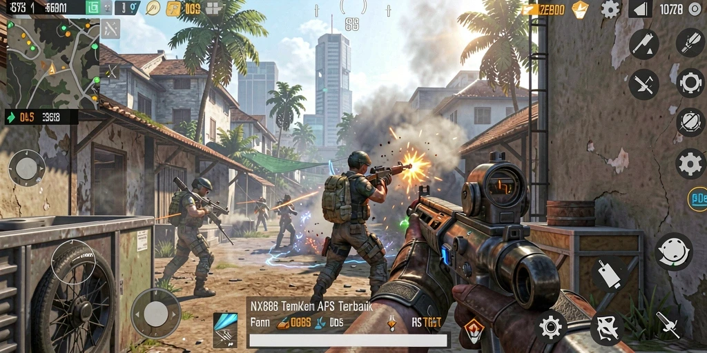 Tampilan gameplay mendebarkan dari NX888 dengan aksi tembak-menembak yang intens.