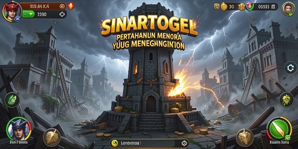 Screenshot gameplay SINARTOGEL dengan pertahanan menara yang epik.