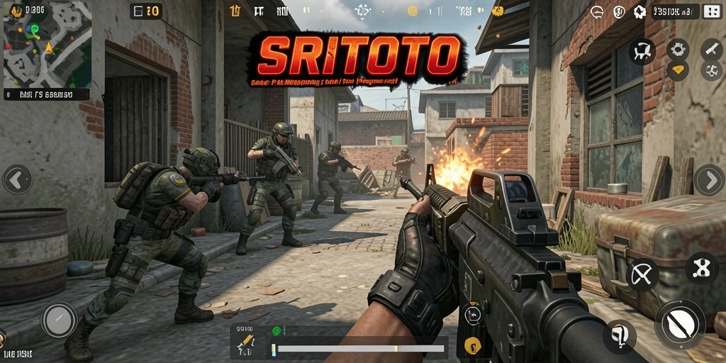 Screenshot gameplay SRITOTO menampilkan aksi tembak-menembak yang mendebarkan.